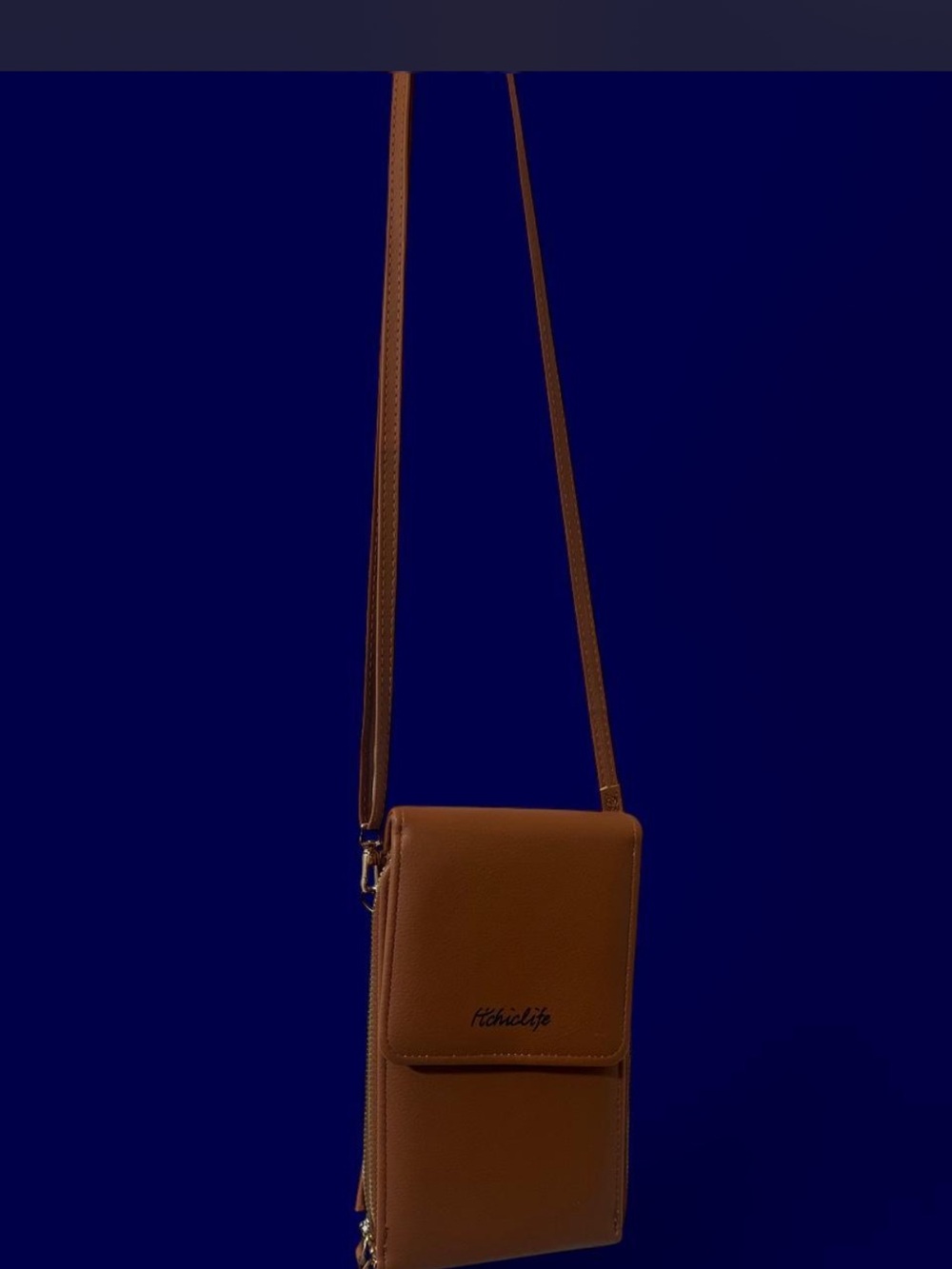 Brown Faux Leather Phone Crossbody Bag Multi Zip Travel Purse
